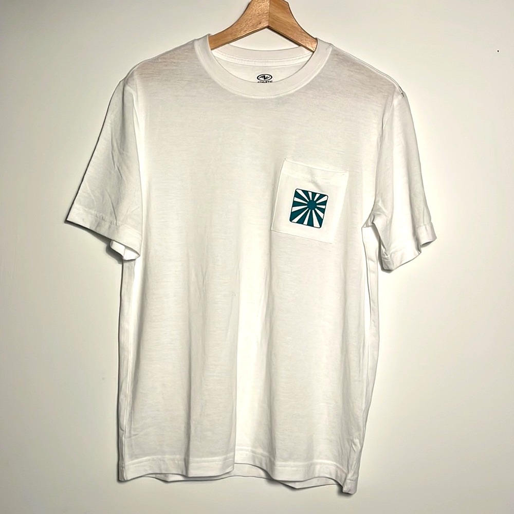 Crewneck T-Shirt White Pocket w/ Teal Sunray Logo - Unisex